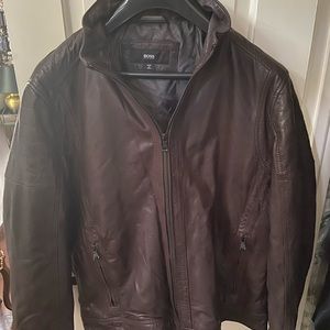 New Condition Hugo Boss Brown Leather Bomber Jacket